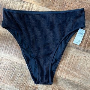 Aerie Swim Bottom Large - Crinkle Cut High Cut Cheeky Black Bikini